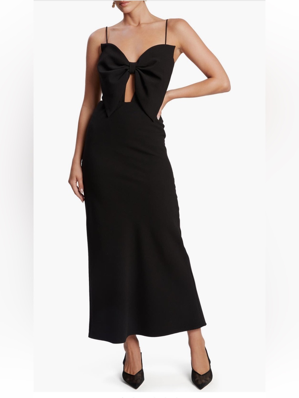Bardot Black Bow-Front Spaghetti Strap Maxi Dress